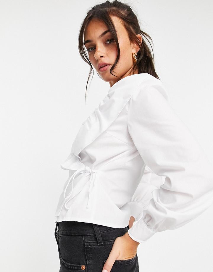 Miss Selfridge Frill Detail Wrap Blouse In Ivory-white