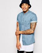 Asos Denim Shirt In Short Sleeve - Blue