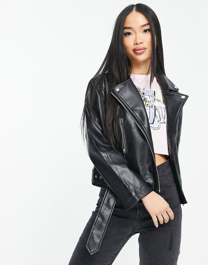 Urban Bliss Faux Leather Moto Jacket In Black