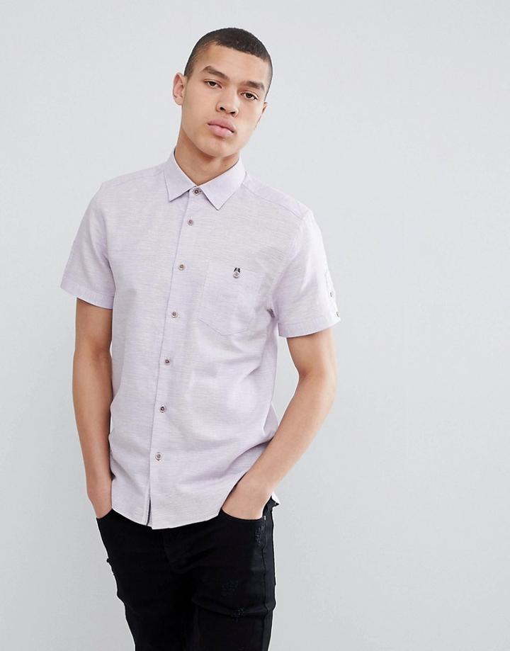 Ted Baker Slim Short Sleeve Linen Shirt In Lilac - Purple