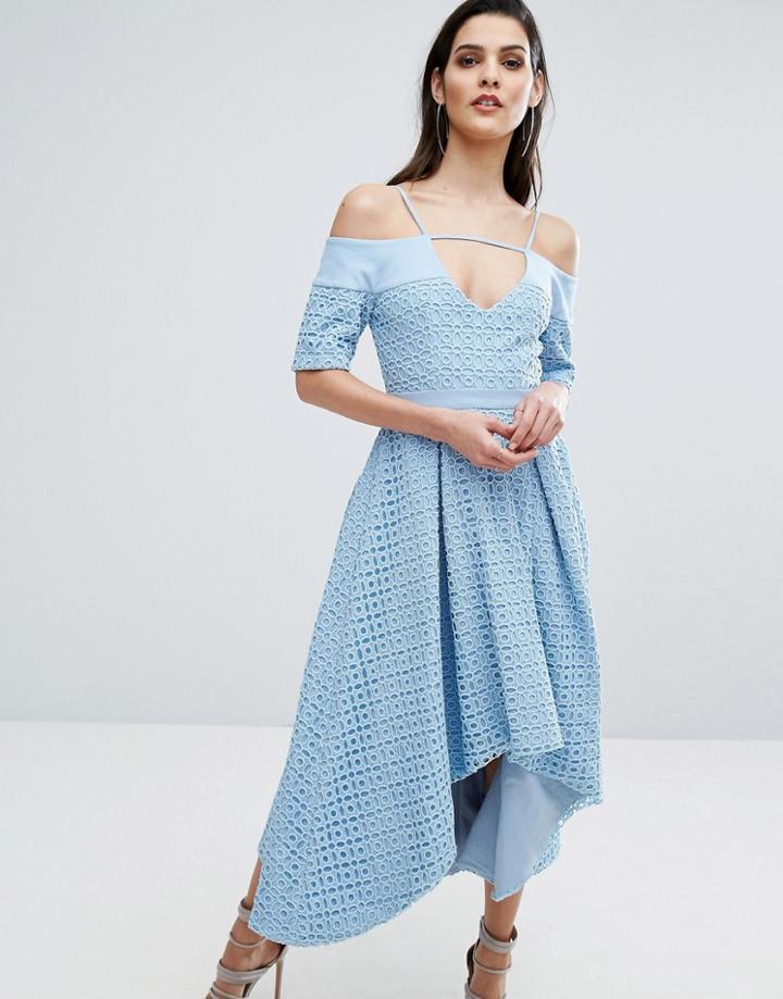 The 8th Sign Hibiscus Lace Full Skirt Dress - Blue
