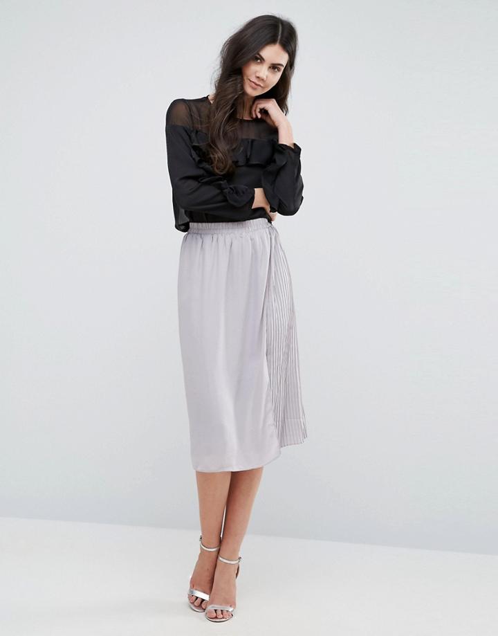 Love & Other Things Wrap Front Midi Skirt - Gray