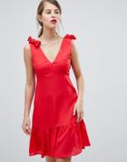 Vila Peplum Hem Mini Dress With Bow Detail Straps-pink
