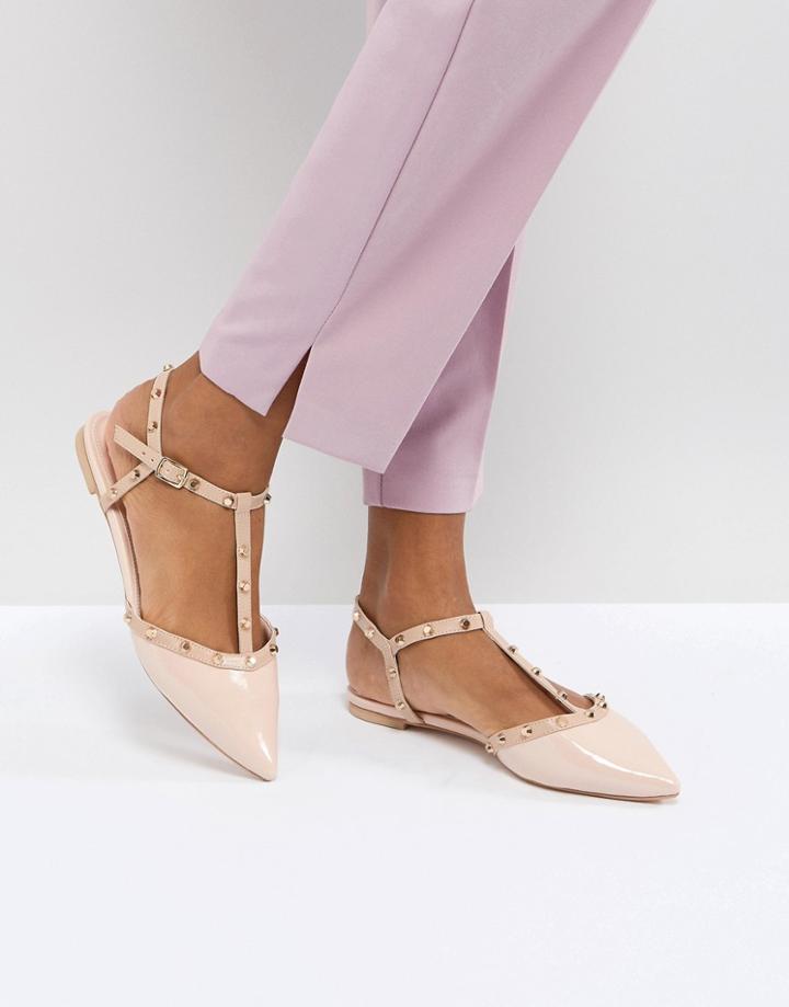 Dune London Cayote Flat Studded Shoe - Pink