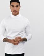 Asos Design T-shirt With 3/4 Sleeves And Roll Neck In White - White