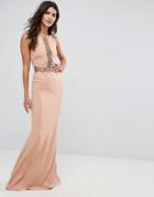 City Goddess Maxi Dress With Sequin Panel - Beige