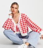 Missguided Knitted Houndstooth Cardigan In Red - Part Of A Set