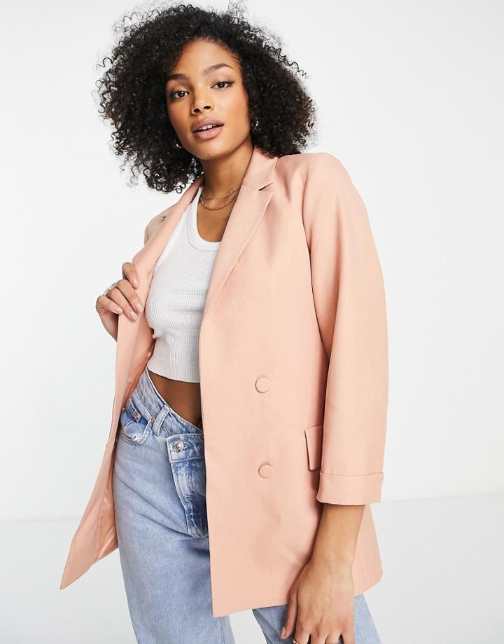 Stradivarius Double Breasted Blazer In Washed Brick-brown