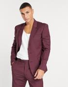 Asos Design Slim Suit Jacket In Burgundy-grey