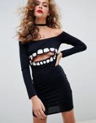 Asos Design Halloween Bite Bardot Mini Dress - Multi