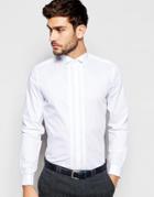 Asos White Shirt With Pleated Bib And Wing Collar In Regular Fit - White