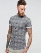 Asos Skinny Denim Shirt With Buffalo Plaid In Khaki