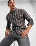 Farah Brewer Plaid Button Down Collar Shirt In Brown