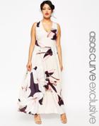 Asos Curve Salon Maxi Dress In Large Lily Print - Print