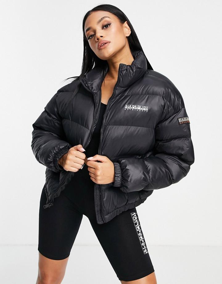 Napapijri Box Cropped Puffer Jacket In Black