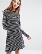 Weekday Striped Dress With Contrast Ringer - Black
