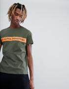 Alpha Industries Orange Stripe Logo T-shirt In Green - Green