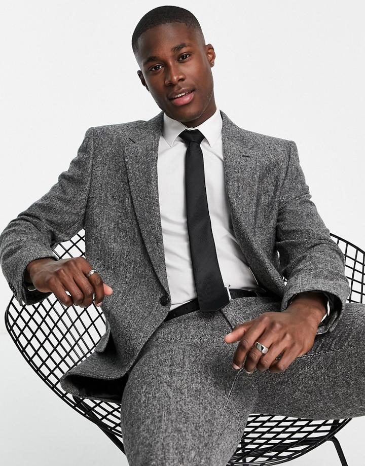 River Island Textured Slim Suit Jacket In Gray Check