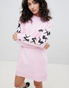 Asos Design Pin Up Print Sweat Dress - Pink