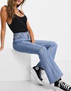Bershka Flare Jean In Washed Blue-blues