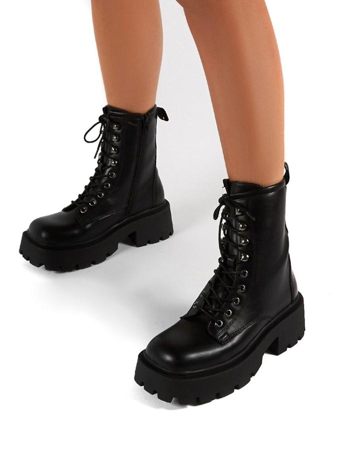 Public Desire Leader Chunky Lace Up Boots In Black