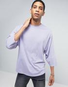 Asos Oversized T-shirt With Tapered Sleeve In Purple - Purple