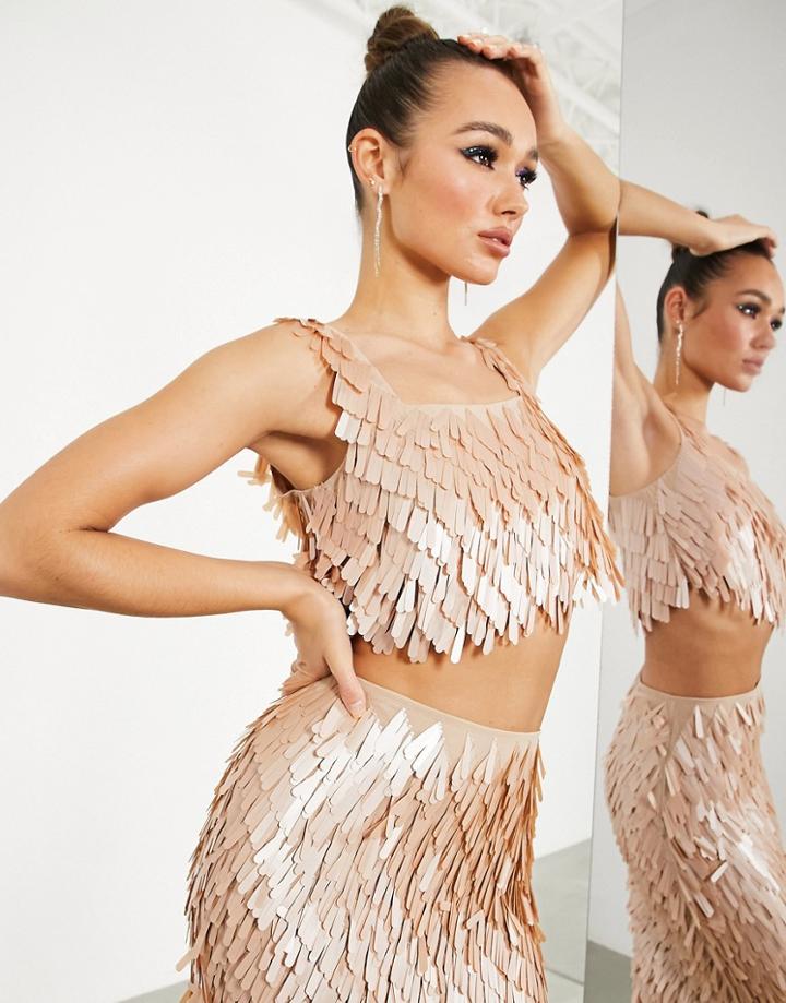Asos Edition Crop Cami Top In Teardrop Sequin In Blush-pink