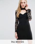 Parisian Tall Dress With Cut Out Neckline And Lace Sleeves - Black