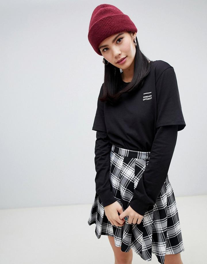 Monki Overlay Long Sleeve Top In Black - Black