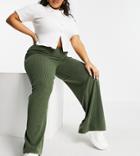 I Saw It First Plus Contrast Ribbed Wide Leg Pants In Green