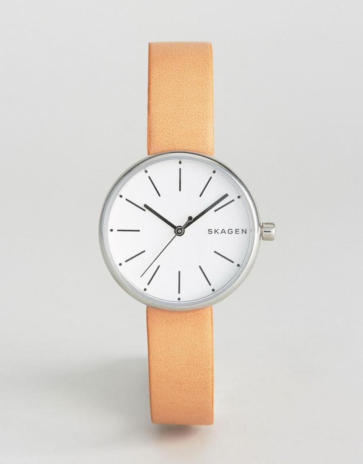 Skagen Signatur Tan Leather Watch - Silver