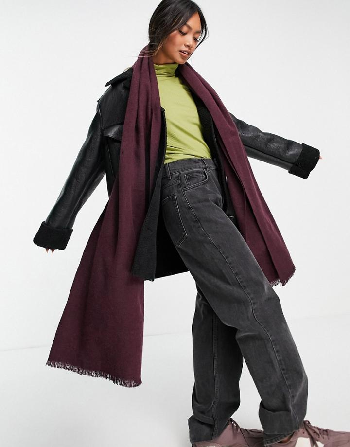 Asos Design Recycled Blend Scarf With Raw Edge In Aubergine-purple