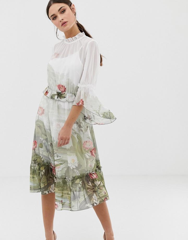 Ted Baker Brooki Wonderland Printed Ruffle Midi Dress - Multi
