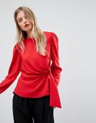 Asos Long Sleeve Blouse With Origami Detail - Red