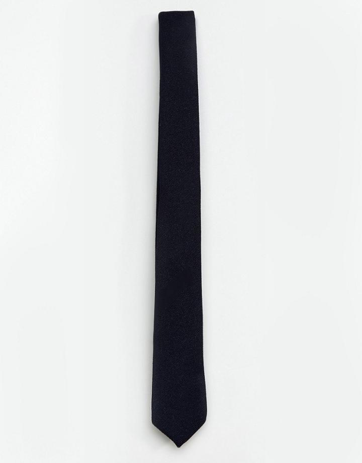 Asos Slim Tie In Navy Texture - Navy