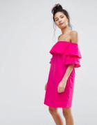 Bershka Off The Shoulder Double Frill Dress - Pink