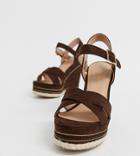 New Look Faux Suede Cross Strap Wedges In Mid Brown