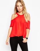 Asos V Front Cold Shoulder Top - Red