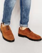 Asos Brogue Shoes In Tan Suede With Wedge Sole - Tan