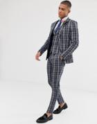 Asos Design Wedding Skinny Suit Pants In Navy Plaid Check - Navy