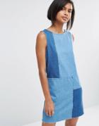 Vero Moda Patchwork Denim Dress - Mid Denim Blue