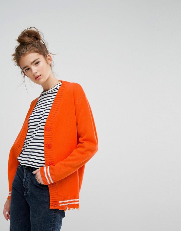 E.l.k Relaxed Boyfriend Cardigan With Sports Stripe - Orange