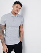 Asos Design Muscle Polo Shirt In Textured Waffle - Gray