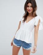 Asos Design Relaxed Cami With Tie Shoulder-white