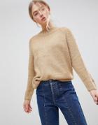 Jdy Ulrikke Cable Sleeve Alpaca Mohair Blend Sweater - Beige