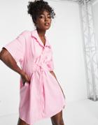 Urban Revivo Cinch Waist Mini Shirt Dress In Pink