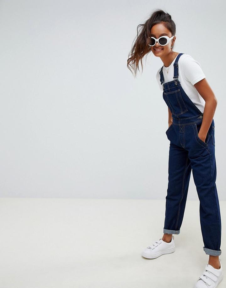 Asos Design Denim Overall In Rinsewash - Blue