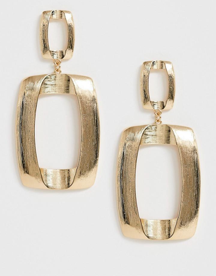 Asos Design Earrings With Square Shape Drop In Brushed Gold Tone