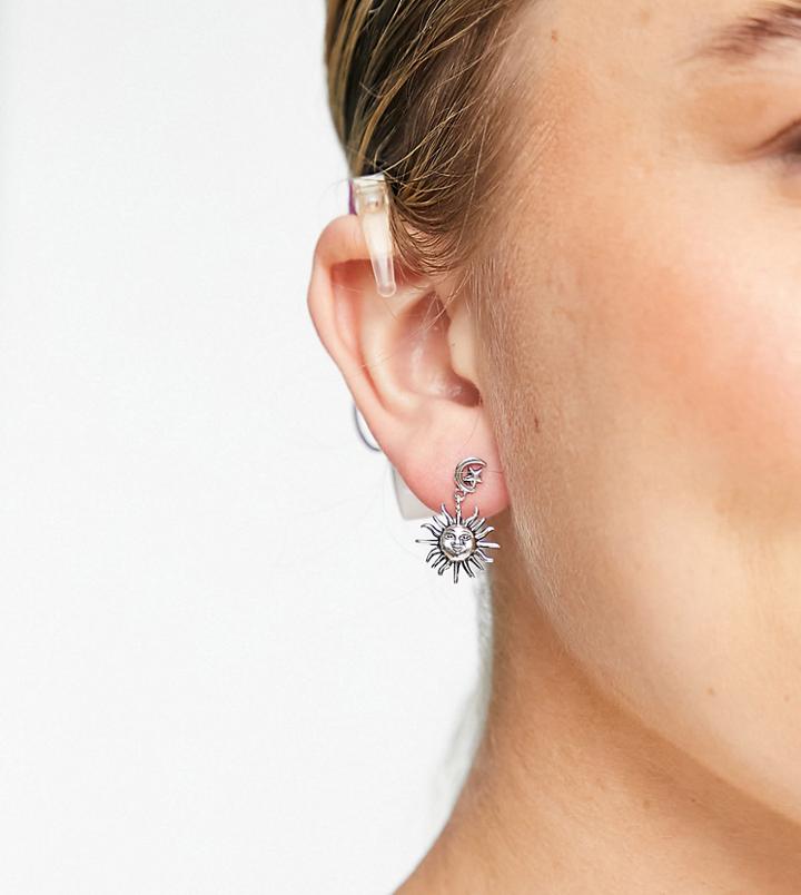 Asos Design Sterling Silver Earrings In Moon And Sun Drop Design
