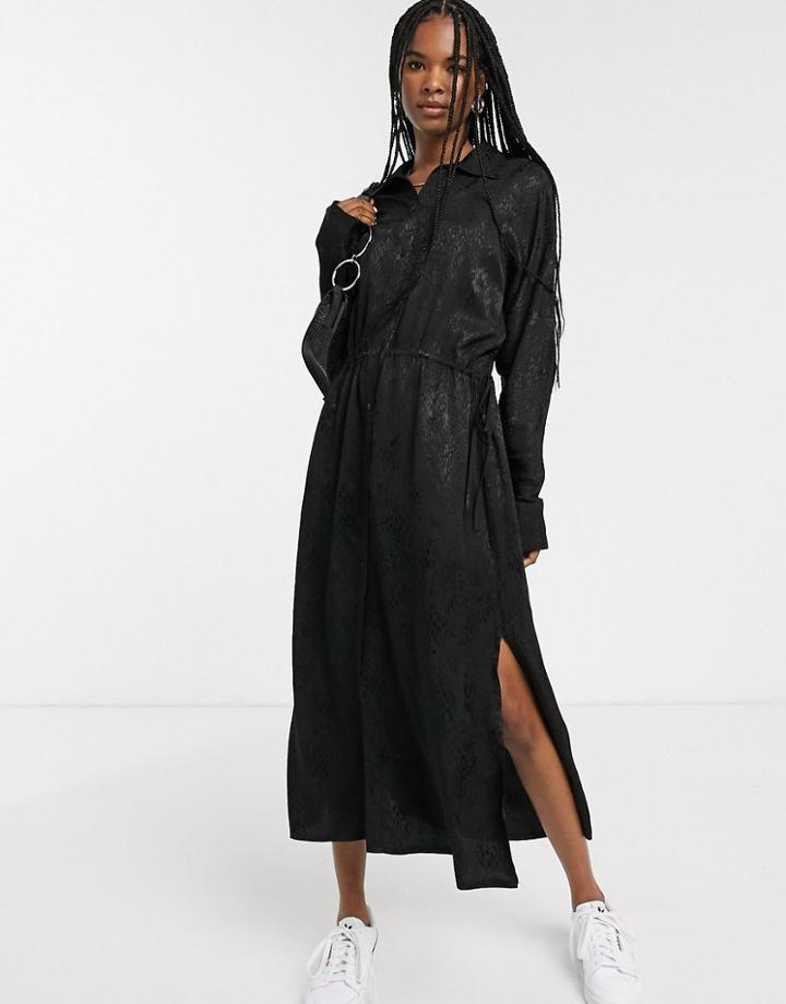 Weekday Snake Jacquard Shirt Dress In Black
